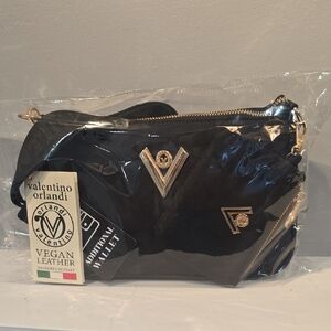 NWT Valentino Orlandi Italy Black Vegan Leather Crossbody Shoulder Bag +S Wallet